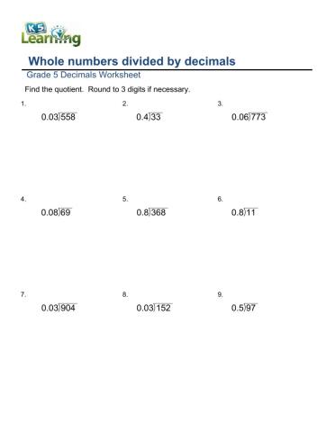 Dividing Whole Numbers by Decimals