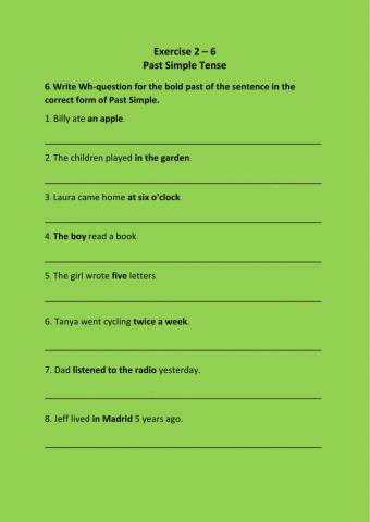 Exercise 2.6 Past Simple