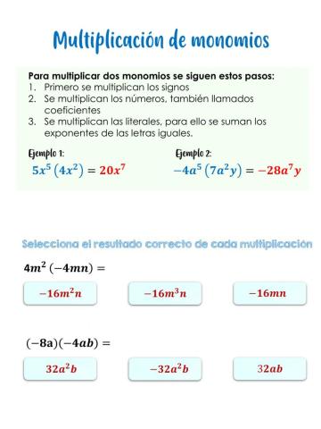 Multiplicacion de monomios