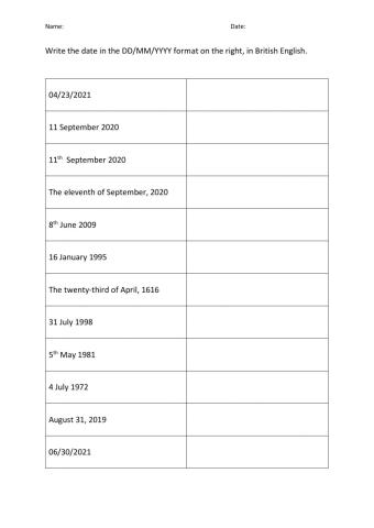 Dates British format