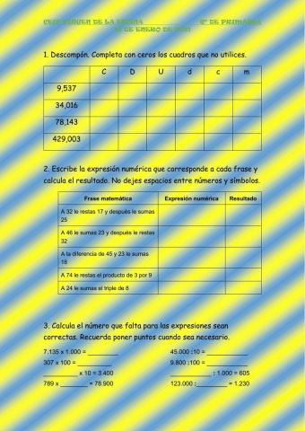 Repaso Matemáticas 6º primer trimestre