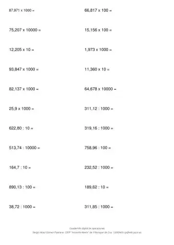 Operaciones con el 10 y sus múltiplos