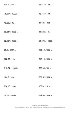 Operaciones con el 10 y sus múltiplos