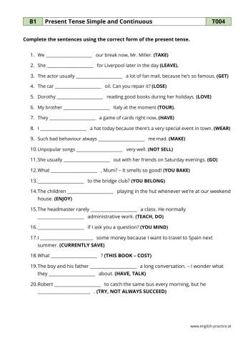 Present simple and continuous exercise