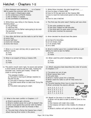 Hatchet: Chapter 1&2 Questions