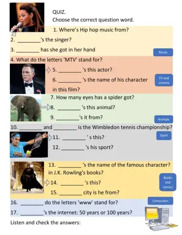 Interests quiz.Question words.EP1. (pg.13).