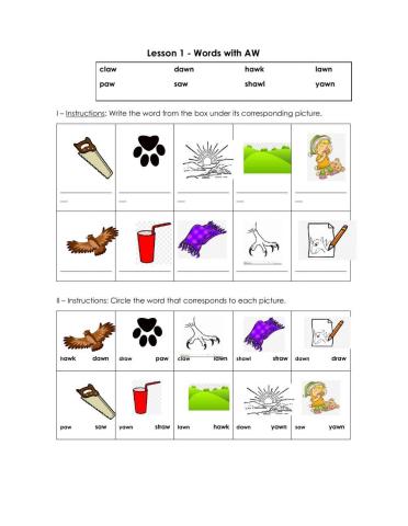 Lesson 1 -aw- sound words