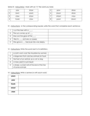 Lesson 1 aw sound words