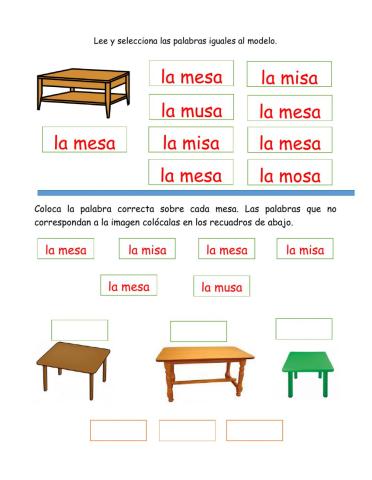 Lectura de palabra de forma global -la mesa-