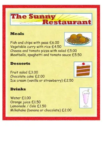 Reading a restaurant menu