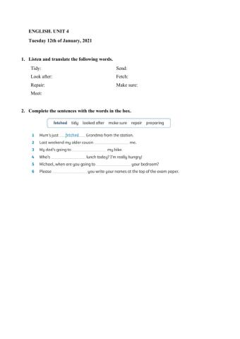 English Unit 4 Verbs