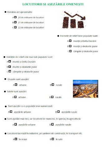 Locuitorii și așezările omenești. Activități economice din România