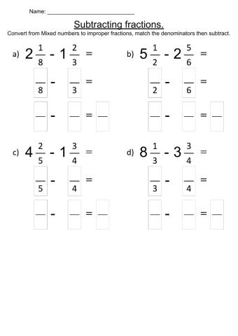Subtracting fractions with mixed numbers
