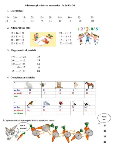 Adunări și scăderi 0-30