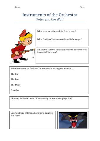 Peter and the Wolf - Question Sheet