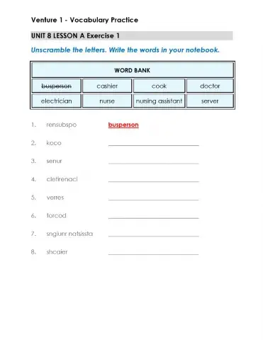 Jobs Unscramble - Vocabulary Practice