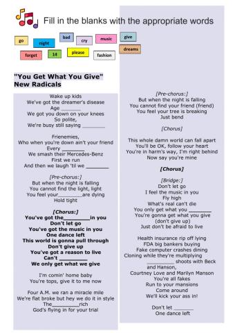 Song Activity - You get what you give (New Radicals)