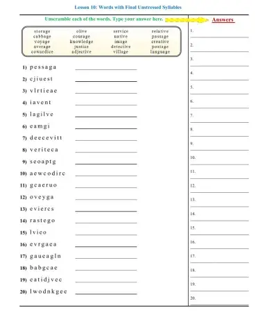 Lesson 10 - Words with Final Unstressed Syllables