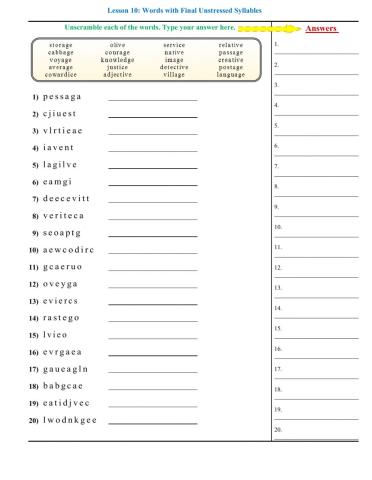 Lesson 10 - Words with Final Unstressed Syllables