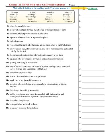 Lesson 10 - Words with Final Unstressed Syllables