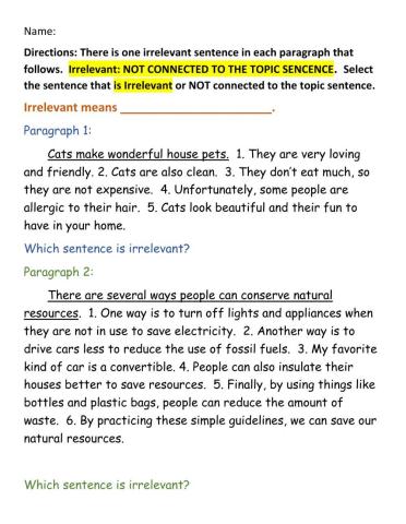 Irrelevant Supporting Details