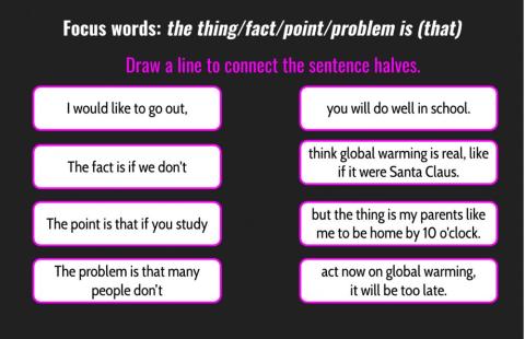 Focus words:the thing-fact-point-problem is