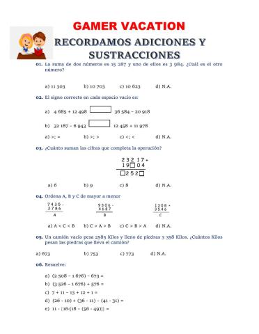 Adiciones y sustracciones