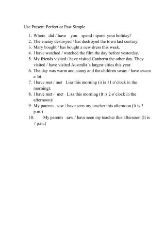 Present Perfect vs Past Simple