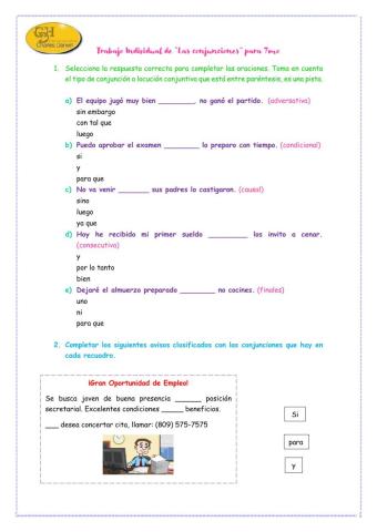 Trabajo Individual de “Las conjunciones” para 7mo