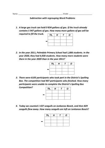 Subtraction Word Problems with regrouping