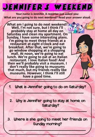 Jennifer's Weekend - Reading Comprehension