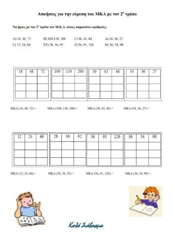 Ασκήσεις για την εύρεση του ΜΚΔ με τον 2ο τρόπο