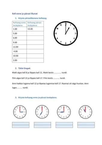 Kelle enne ja pärast keskpäeva. Kestus