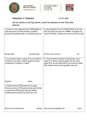 Problemas 4º Primaria