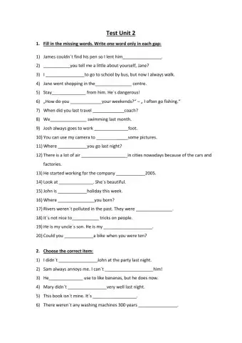 Vocabulary Unit 2 test