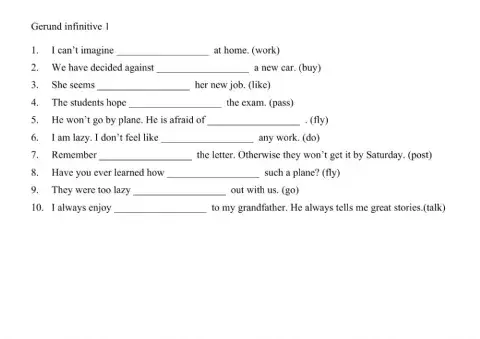 Gerund and infinitives 1