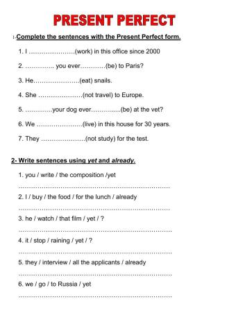 Present Perfect- already-yet-for-since