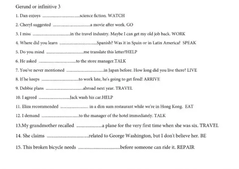 Gerund and infinitives 3