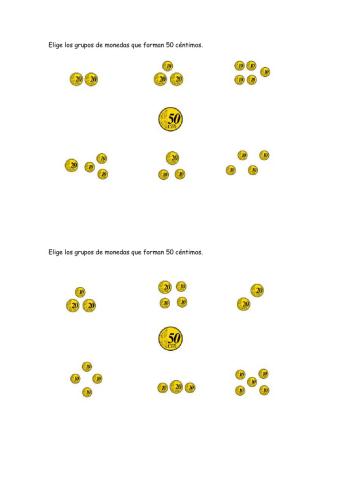 Elige los grupos de monedas que forman 50 céntimos (2)