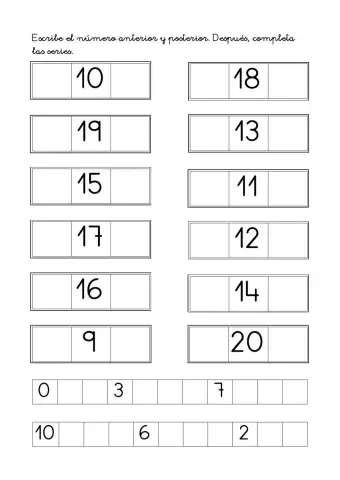 Anterior y posterior. Serie numérica.