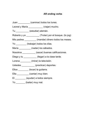 AR ending verbs