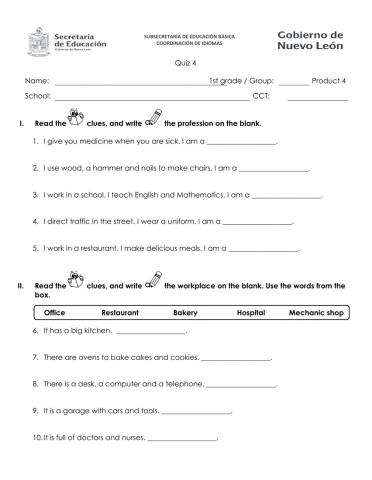 Quizz first grade december