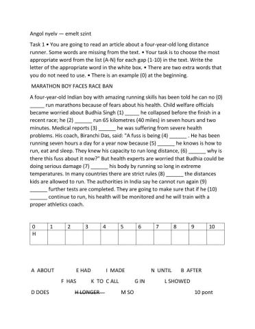 Sport : Hungarian Matura exam task