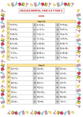 Cálculo mental. sumas. abn