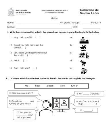 Quizz 4th grade december