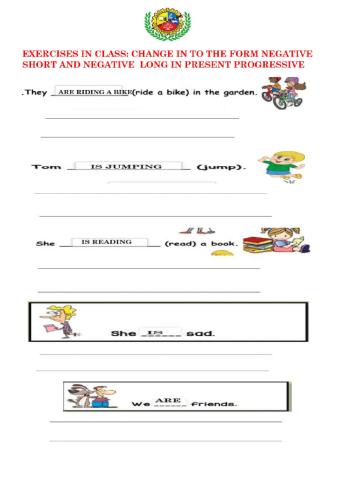 Exercises present progressive verb to be negative