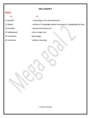 Mega 2 unit 1 lesson 9