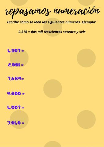 Escritura de números de cuatro cifras