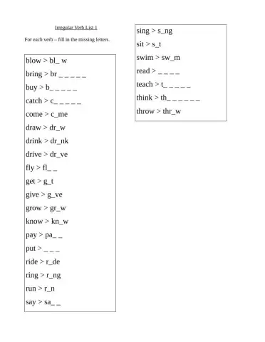 Irregular Verb List 1