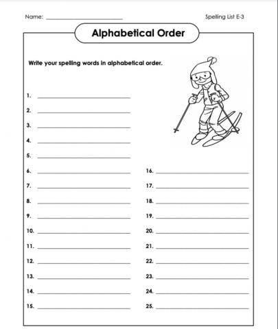 Alphabetical Order Whole List E-3 6th Grade